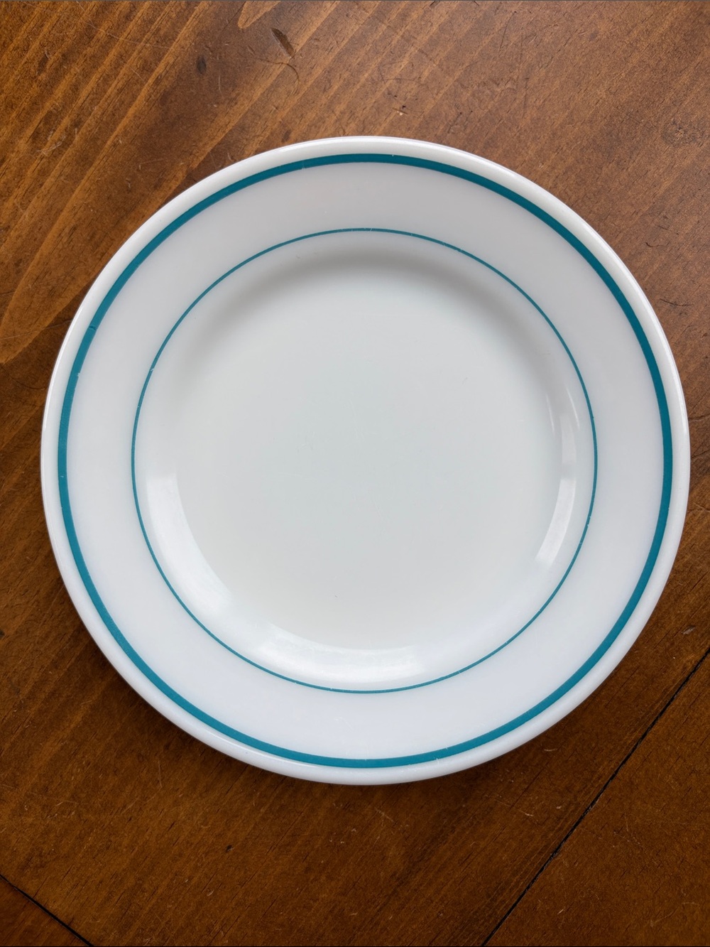 Pyrex Tableware 703 Vintage Milk Glass 9" Dinner Plate Blue Teal Stripe